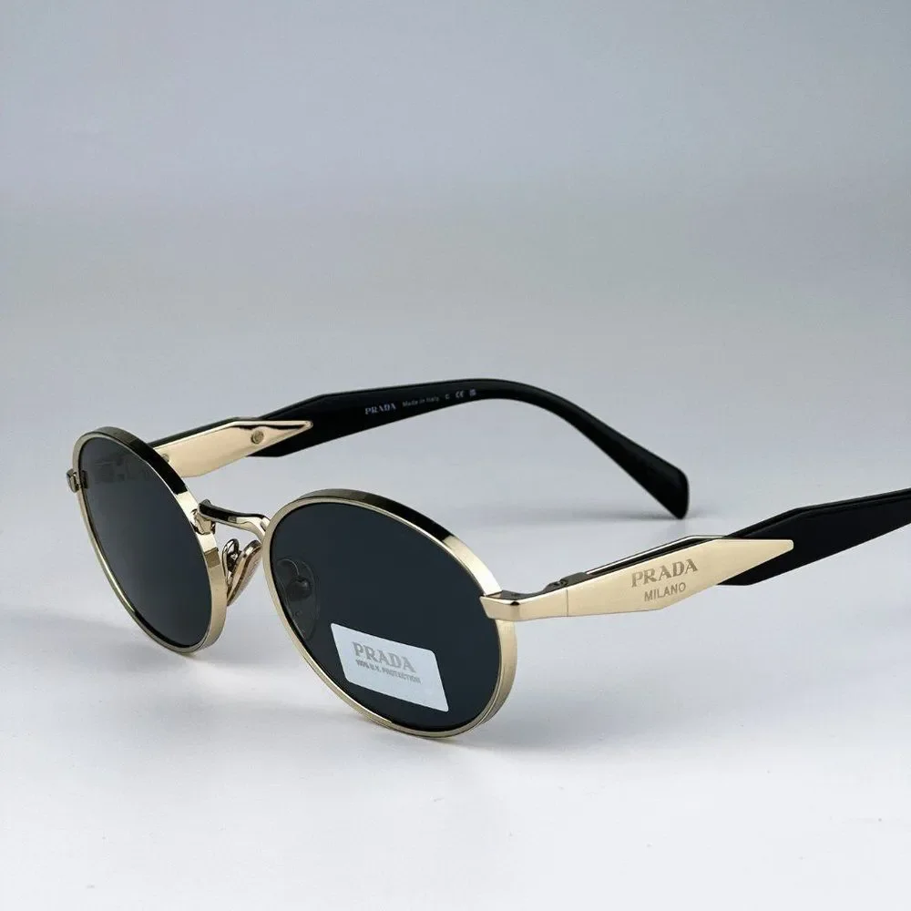 NEW Prada PR65ZS ZVN09T Pale Gold Dark Grey Oval Metal Unisex Sunglasses
